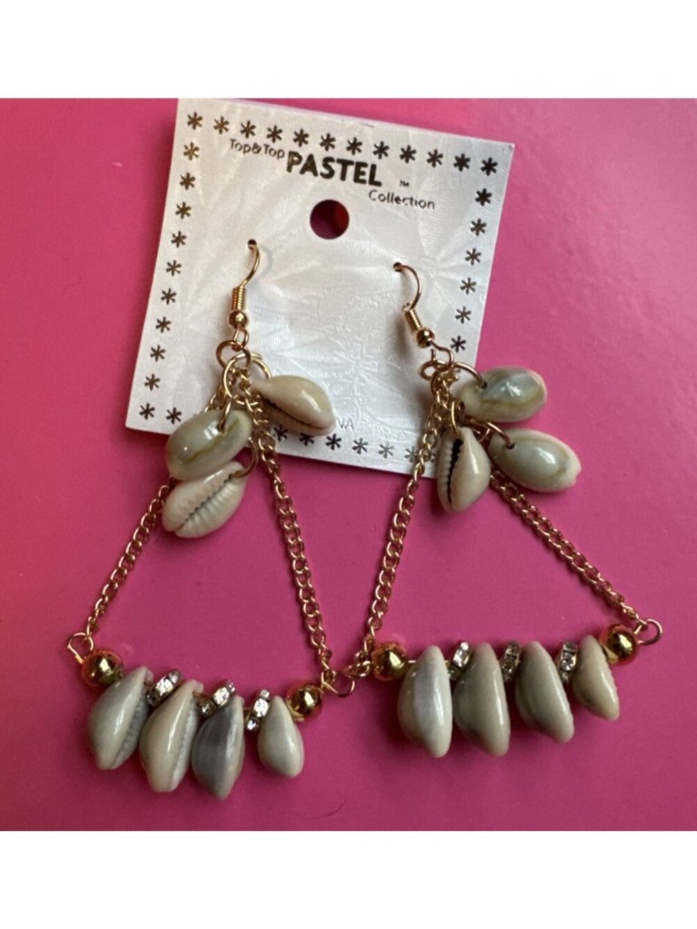 Pastel 3" Long Shell Beads Dangle Goldtone Earrings Resort Summer Cruise NEW